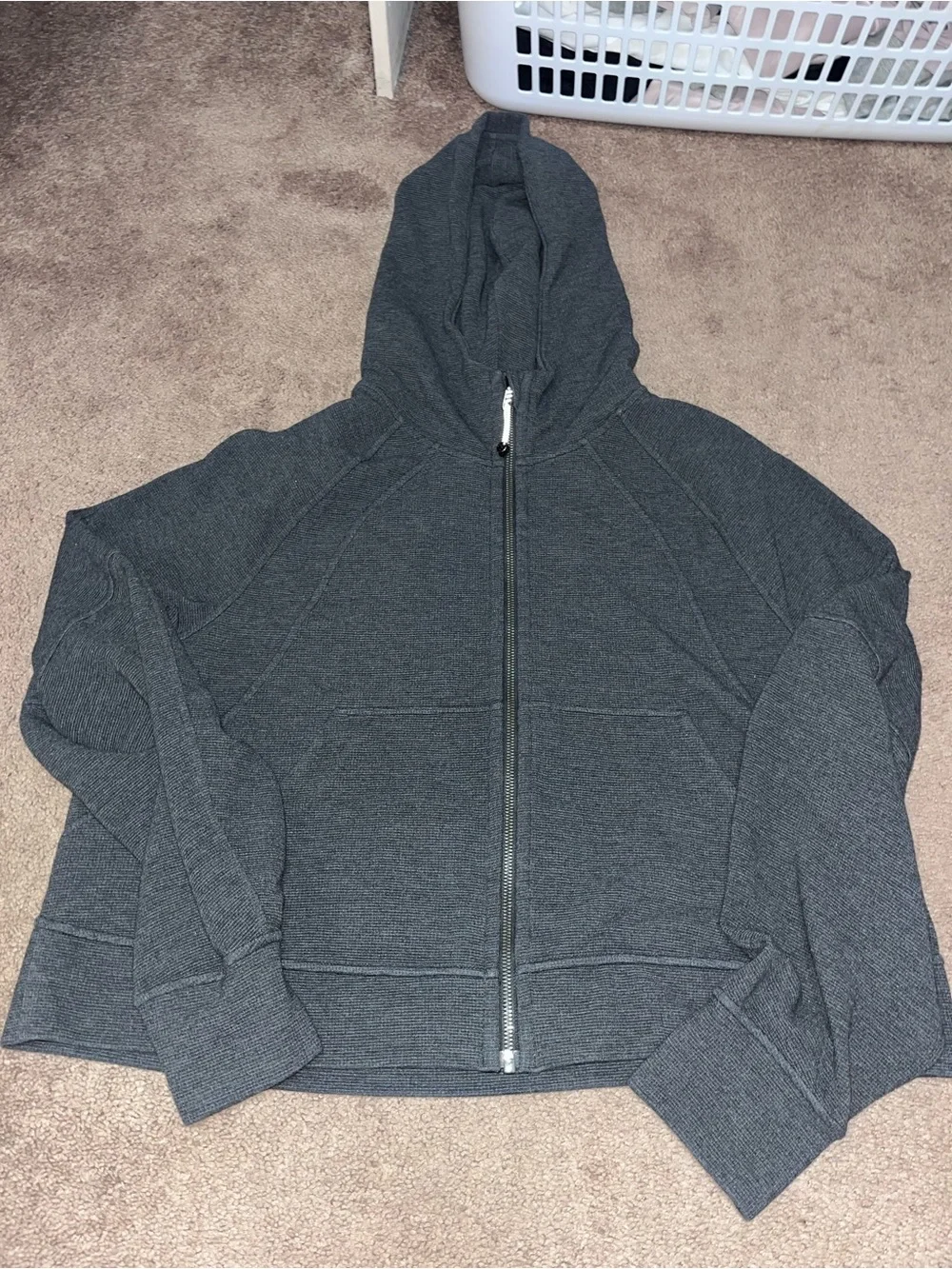Lululemon Charcoal Gray Zip-Up Hooded Scuba Waffle Sweatshirt Size XL/XXL